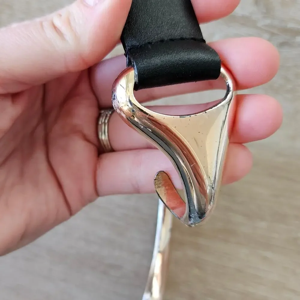 Chico's Black Leather Slide Adjustable Rose Gold Tone Hardware Belt Medium/Large